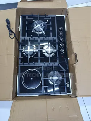 Ck's 4 Gas(1 Wok) + 1 Electric Ceramic Plate Hob,Black Glass 90cm