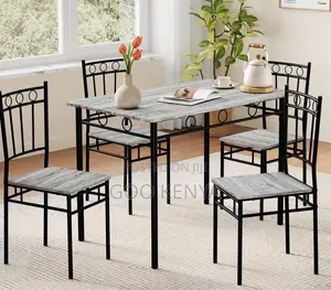 Home Dining Set; Modern Metal Frame Dining Set With Solid Wood Table