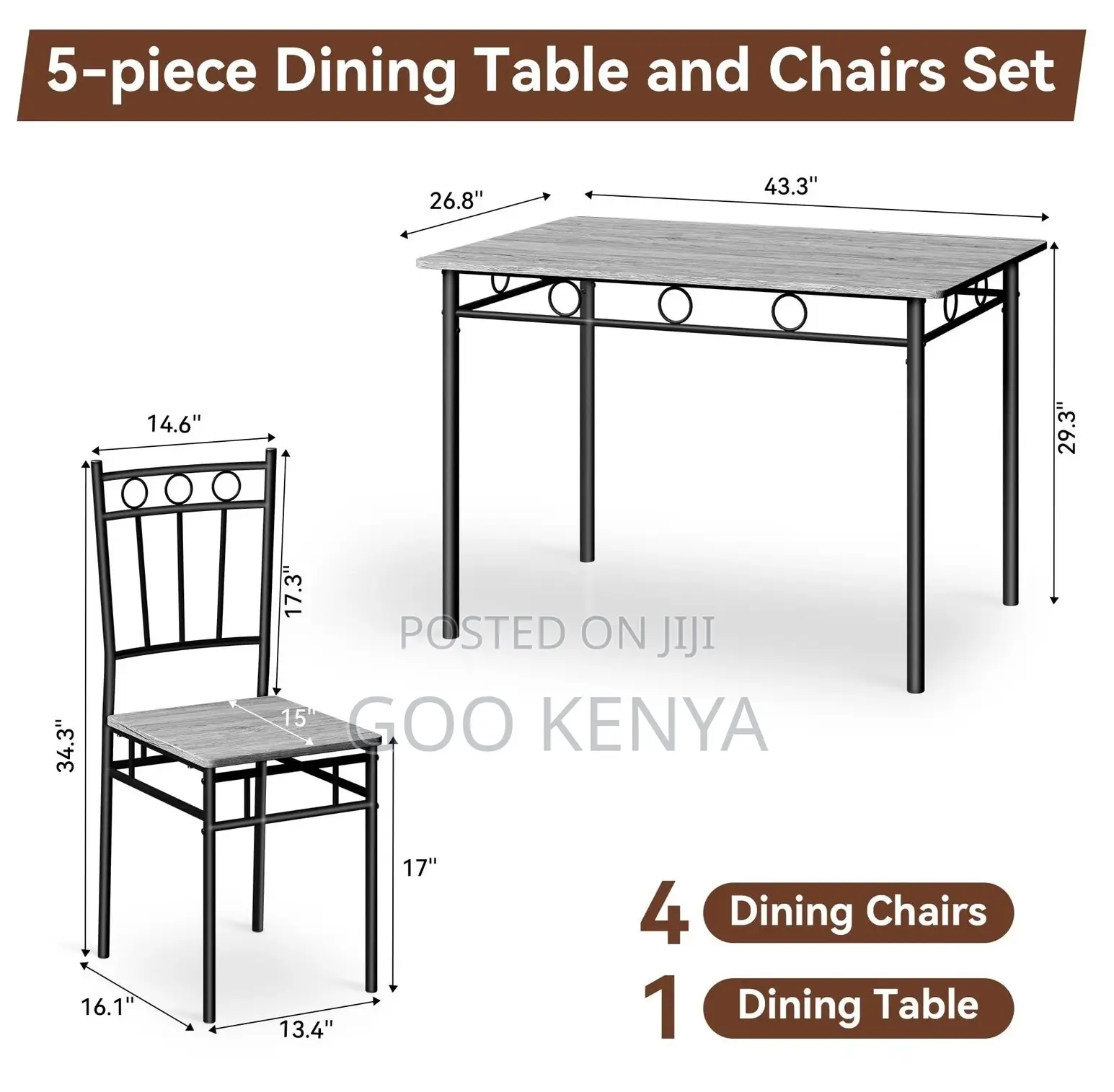 Home Dining Set; Modern Metal Frame Dining Set With Solid Wood Table