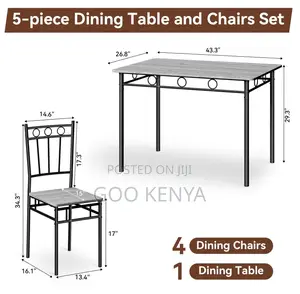 Home Dining Set; Modern Metal Frame Dining Set With Solid Wood Table