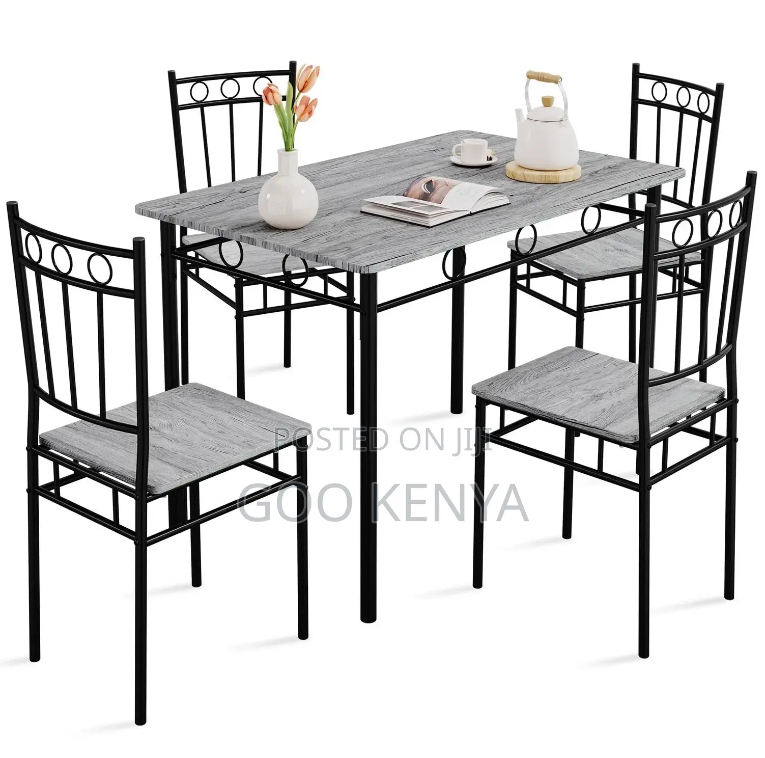 Home Dining Set; Modern Metal Frame Dining Set With Solid Wood Table