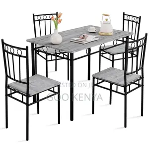 Home Dining Set; Modern Metal Frame Dining Set With Solid Wood Table