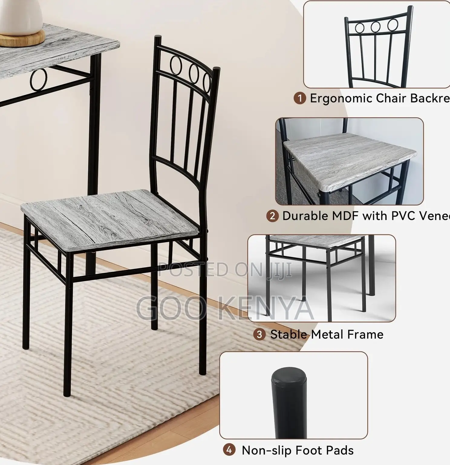 Home Dining Set; Modern Metal Frame Dining Set With Solid Wood Table