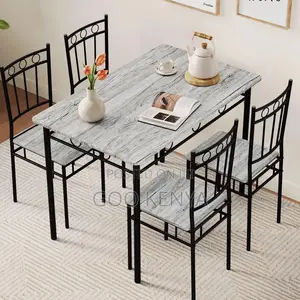 Home Dining Set; Modern Metal Frame Dining Set With Solid Wood Table