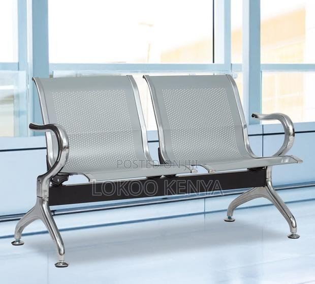 Office Bench; Grey Steel Metal Framed Seater Reception Waiting Bench2