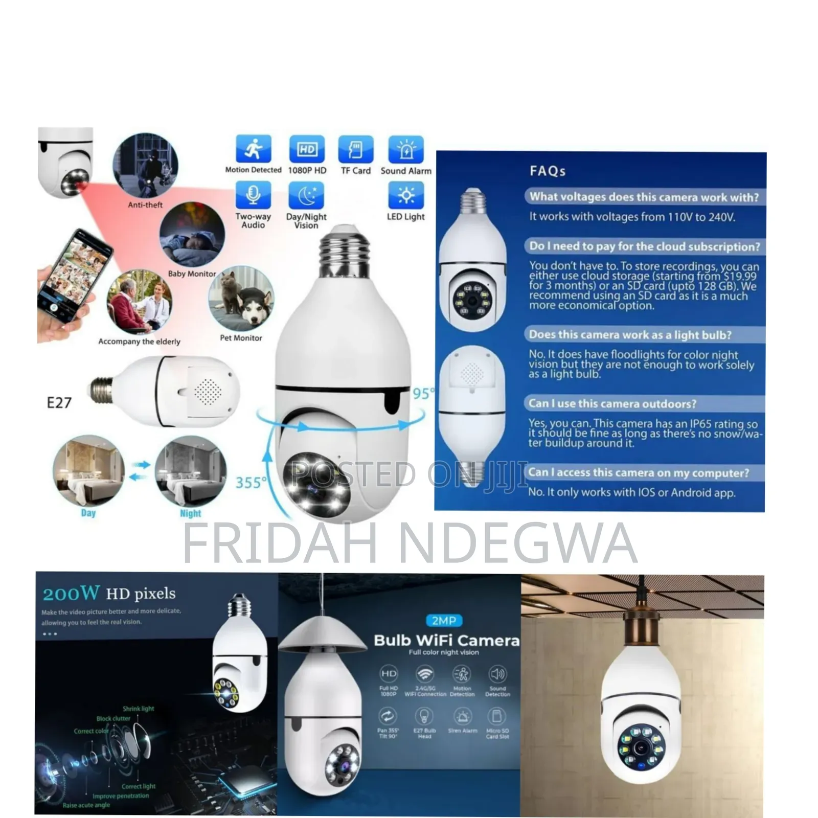 Restocked Rotating Wireless Wifi Nanny Camera Bulb