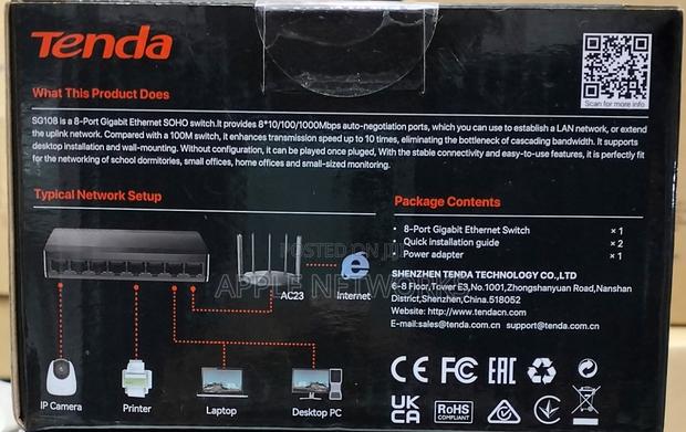 Tenda 8 Port Gigabit Ethernet Switch Sg108 - thumbnail 2