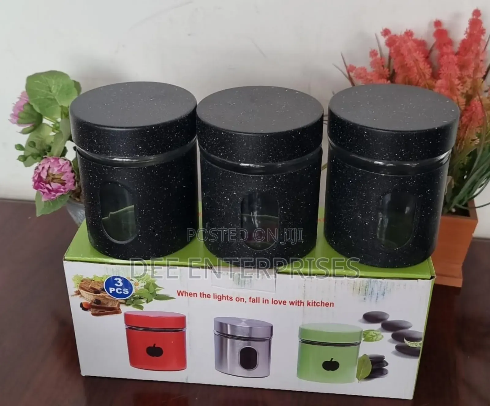 450ml X 3pc Glass Canister With Stylish Metal Covering