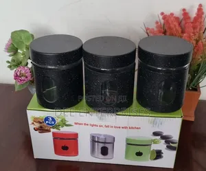 450ml X 3pc Glass Canister With Stylish Metal Covering