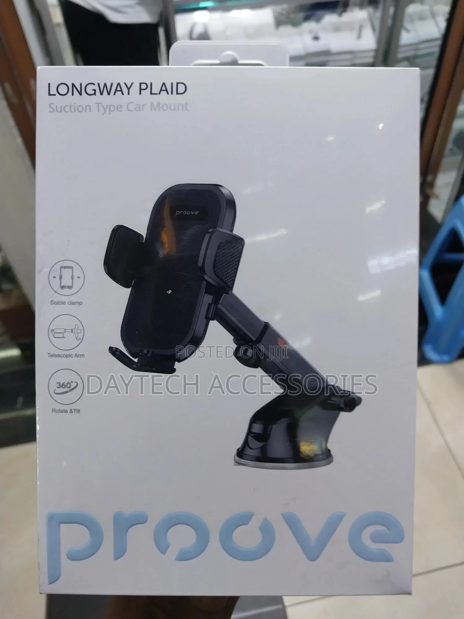 Proove Car Holder Longway Plaid Suction Type Car Mount -Black