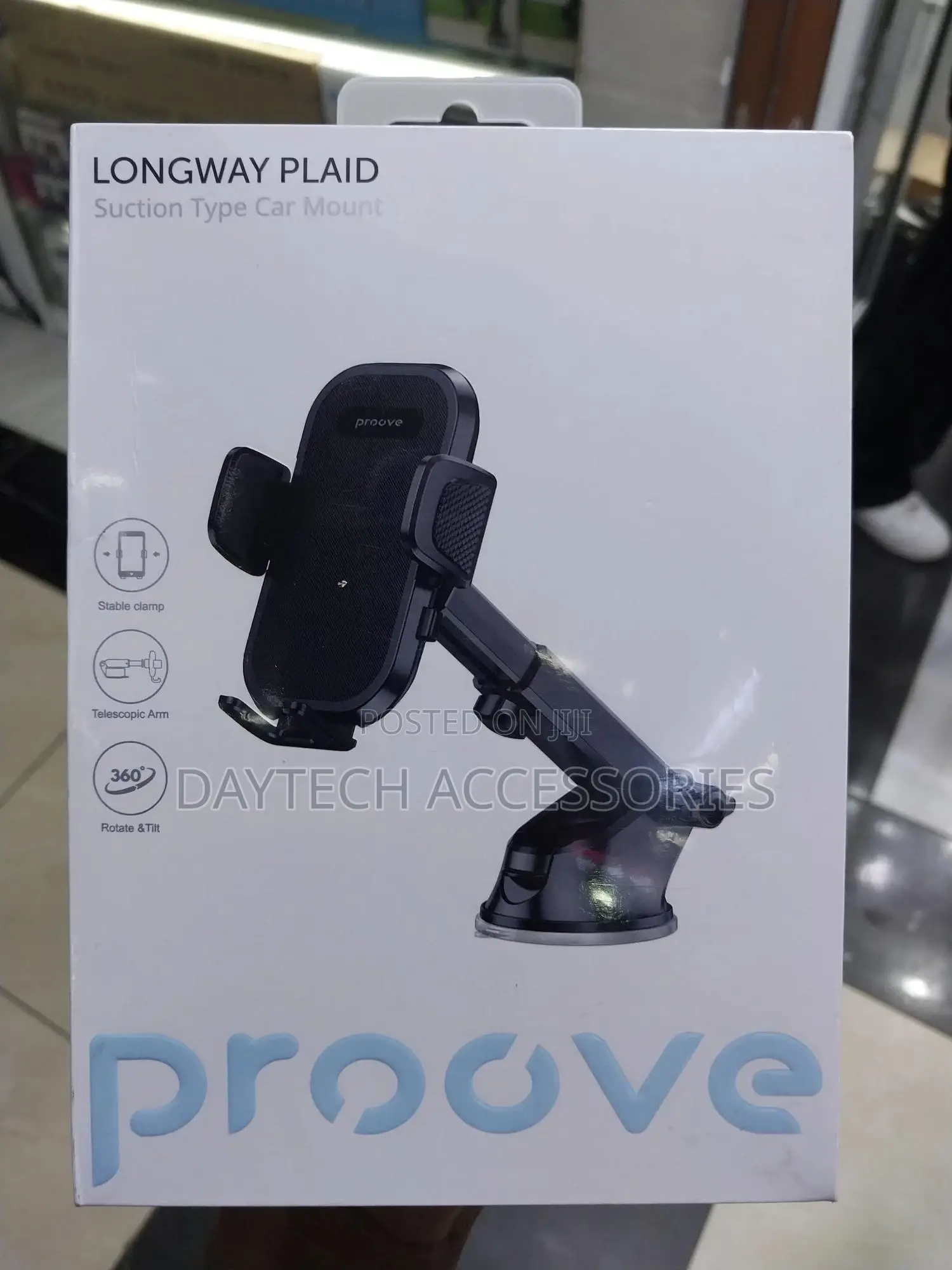 Proove Car Holder Longway Plaid Suction Type Car Mount -Black