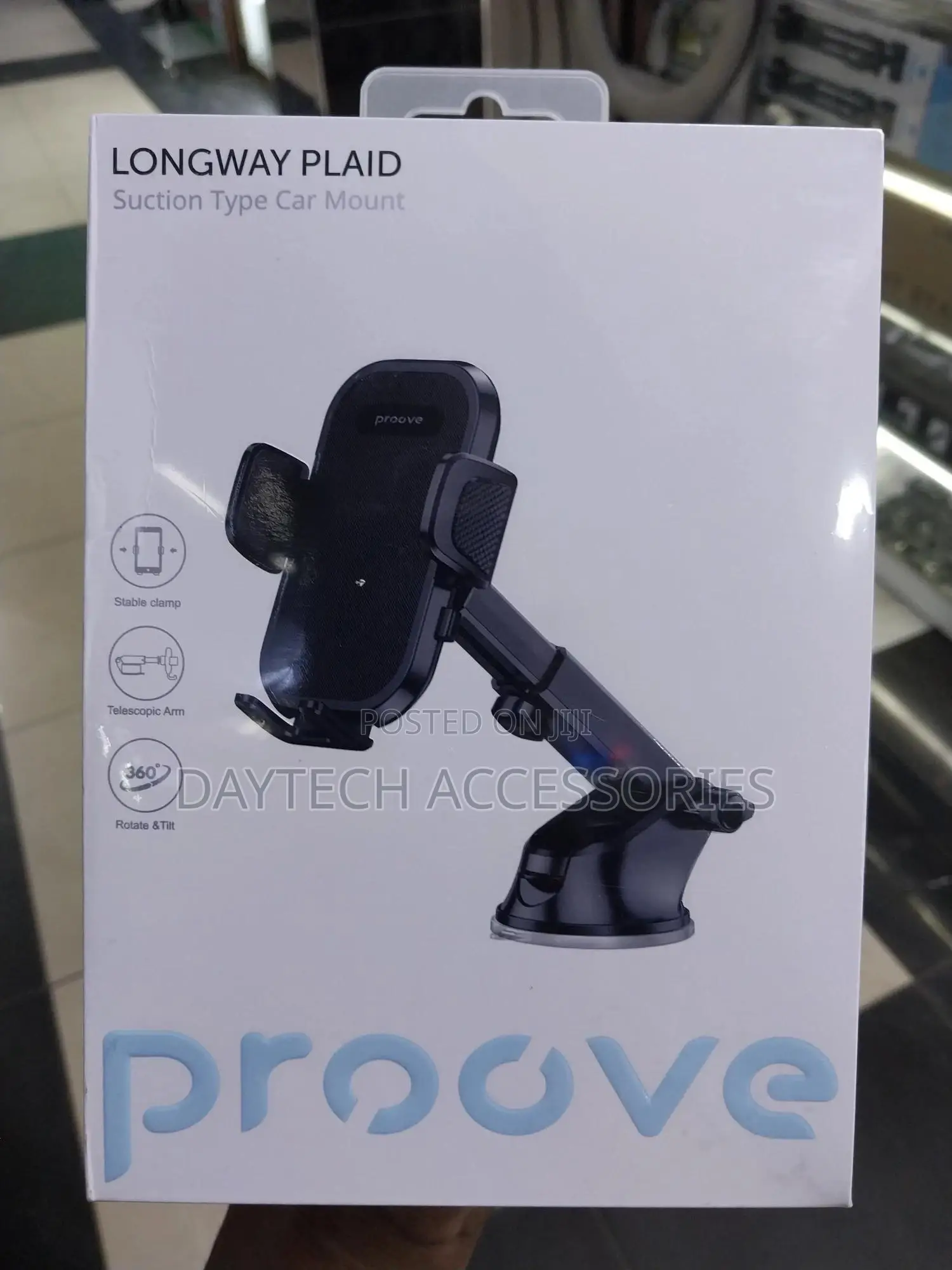 Proove Car Holder Longway Plaid Suction Type Car Mount -Black