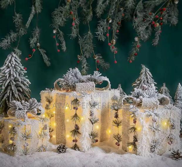 Snow Flocked Lighted Gift Box