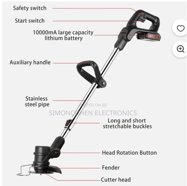 Cordless Electric Lawn Mower With Foldable Adjustable Trimmer