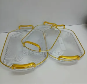 3 in 1 Modern Creative Striped Tray With Gold Rimmed Handles