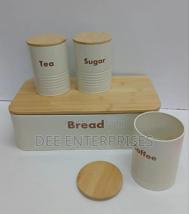 Metallic Bread Bin Box With Wooden Lids