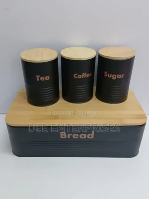 Metallic Bread Bin Box With Wooden Lids