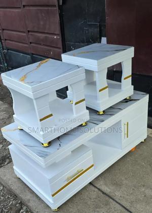 Coffee Table With Glass/Marble Topping With 2 Side Stools - thumbnail 2