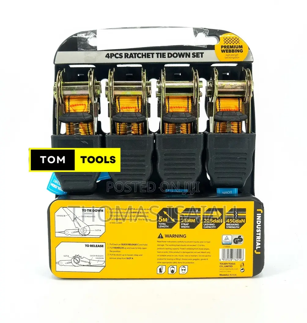 4pcs 1 Inch X 5m Heavy Duty Ratchet Tie Down Straps 450dan