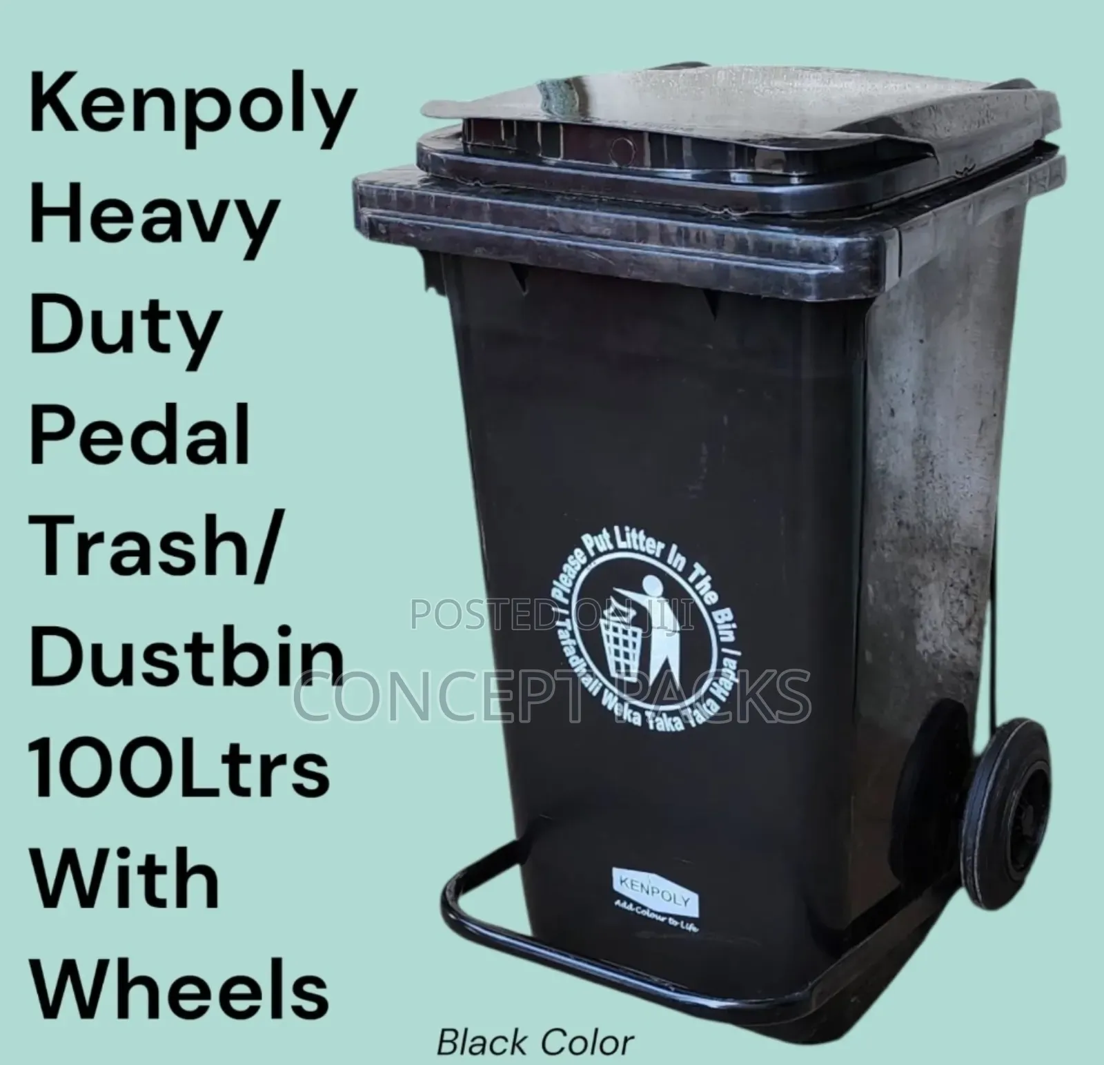 Kenpoly Heavy Duty Pedal Trash / Dustbin 100l With Wheels