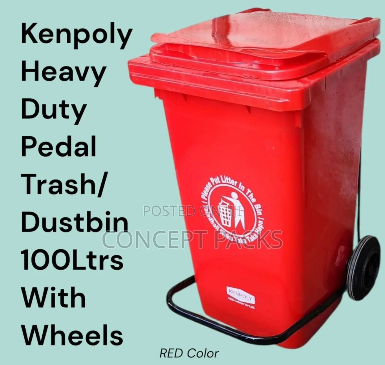 Kenpoly Heavy Duty Pedal Trash / Dustbin 100l With Wheels