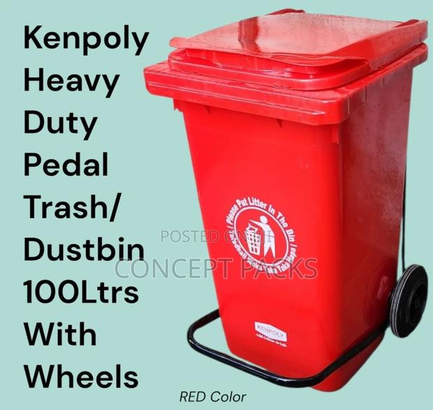 Kenpoly Heavy Duty Pedal Trash / Dustbin 100l With Wheels - thumbnail 3