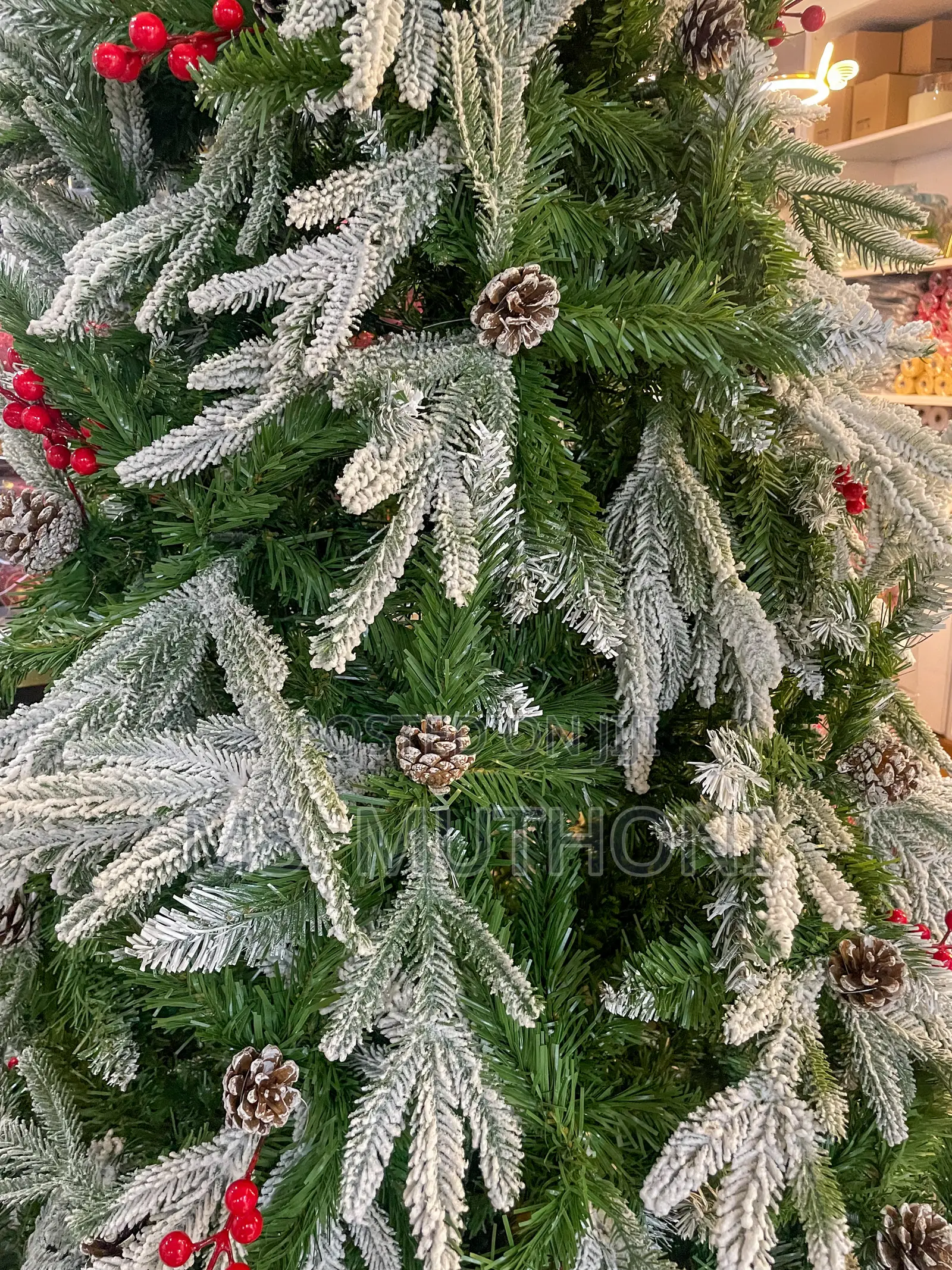 Pine Partially Snow Flocked Tree With Decorative Cones Berries