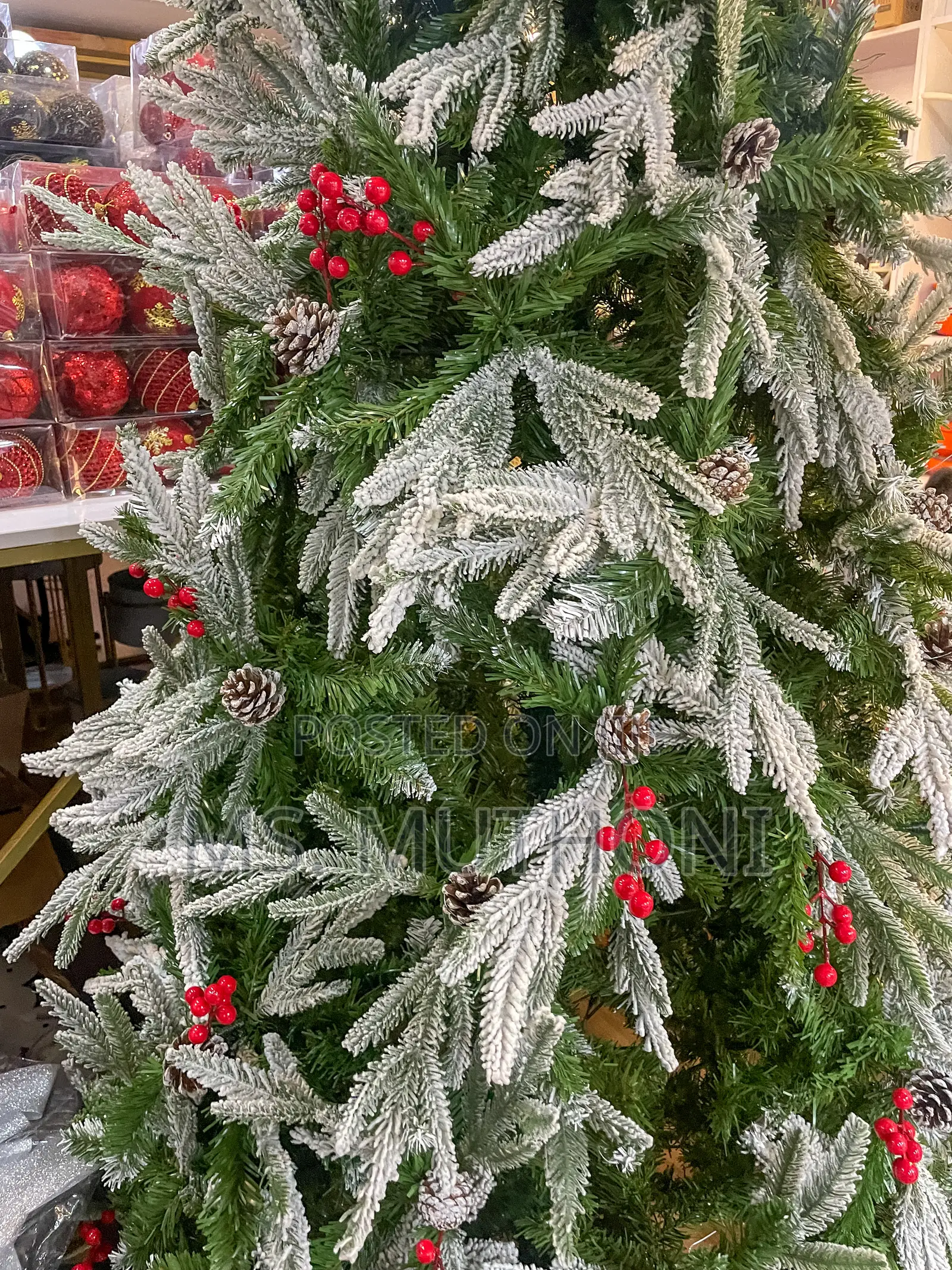 Pine Partially Snow Flocked Tree With Decorative Cones Berries
