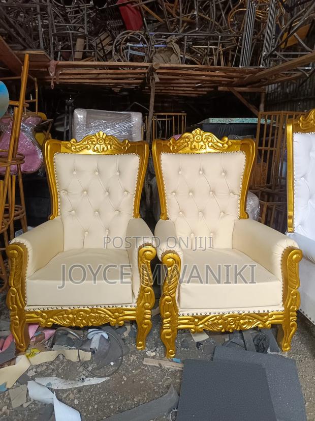2 King or Queen Chairs, Gold and Cream White 