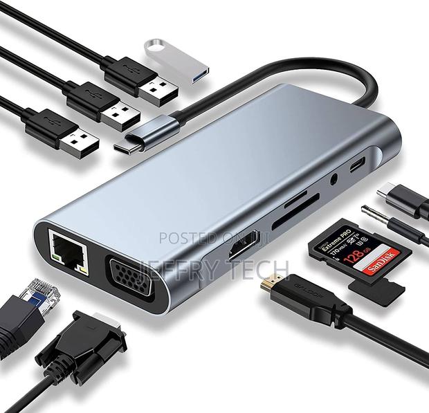 Type-C to Hdmi 11 in 1 Adapter, Lan + Type-C + Sd Card + Usb 3.0x4 + A