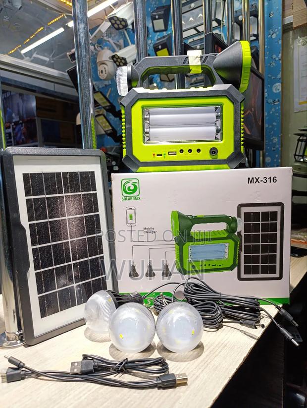 Solar Home Lighting Kit With Three Bulbs and Integrated Torch