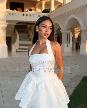 Halter Jacquard Mini A-line White Dress(Medium) In Kenya