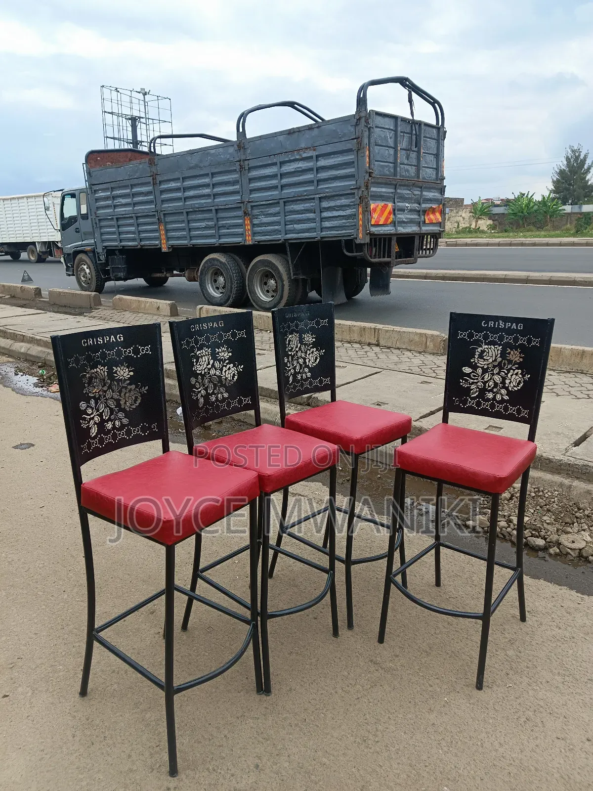 High Bar Laser Cut, Powder Coated Chairs Black and Red 