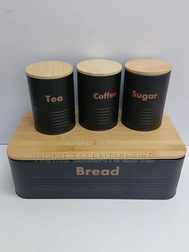 Metallic Bread Bin Box With Wooden Base - thumbnail 2