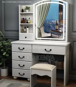 Home Dressing Table;White Lacquer Makeup Vanity With Mirror and Stool
