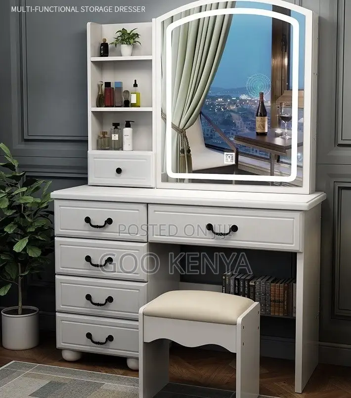 Home Dressing Table;White Lacquer Makeup Vanity With Mirror and Stool