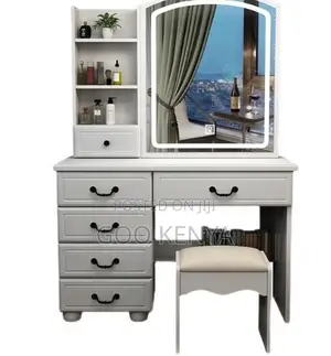 Home Dressing Table;White Lacquer Makeup Vanity With Mirror and Stool