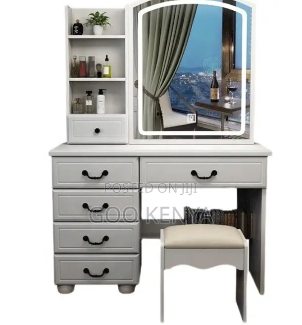 Home Dressing Table;White Lacquer Makeup Vanity With Mirror and Stool
