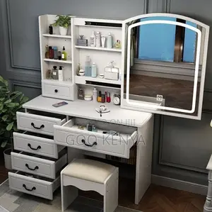 Home Dressing Table;White Lacquer Makeup Vanity With Mirror and Stool