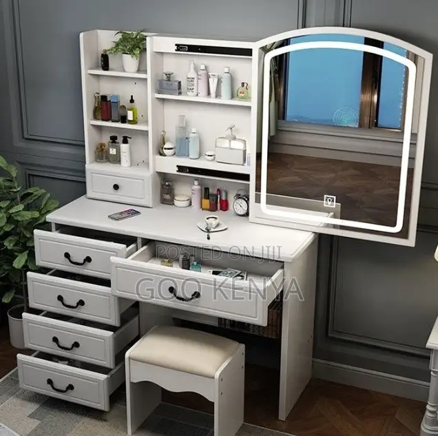 Home Dressing Table;White Lacquer Makeup Vanity With Mirror and Stool