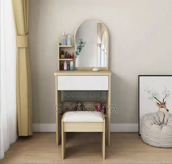 Home Dressing Table;White Lacquer Makeup Vanity With Mirror and Stool