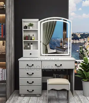 Home Dressing Table Set; Large Capacity Vanity Desk With Panel Mirror