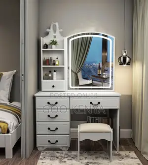 Home Dressing Table Set; Large Capacity Vanity Desk With Panel Mirror