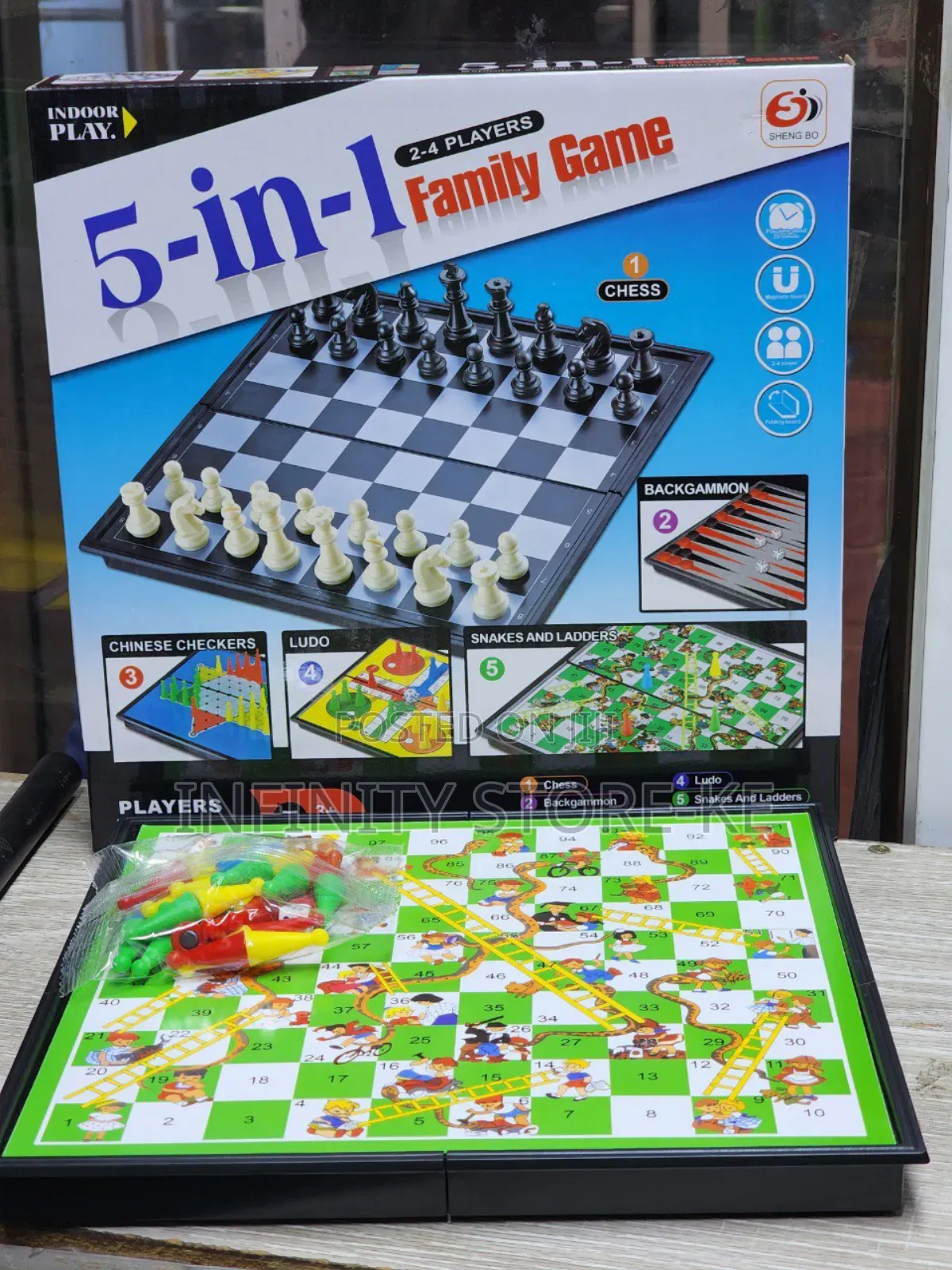 5in 1 Family Board Game Set Chess, Ludo, Snakes Ladders
