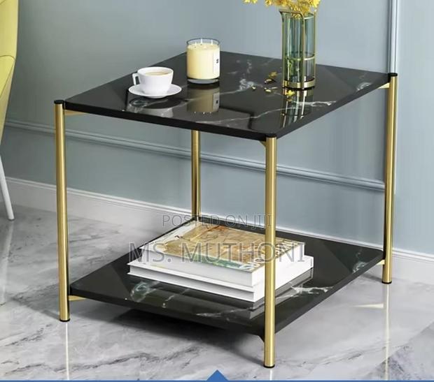 Premium Luxury Simple Marble Effect Side Table* ( Black / Gold ) - main view