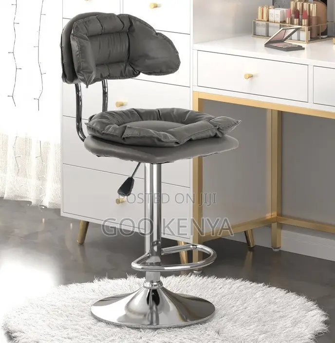 Home Stool; Durable Metal Frame Bar Stool With Leather-Look Seat