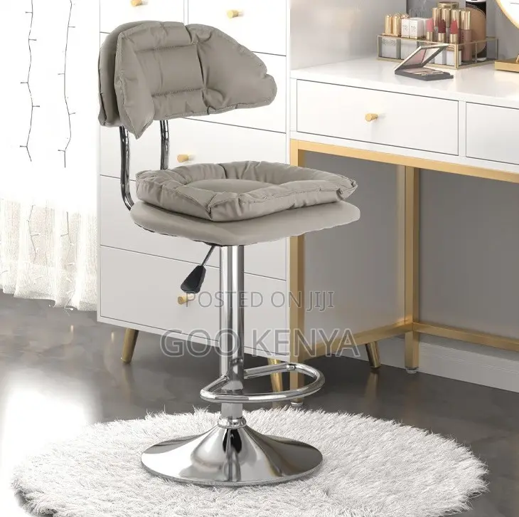 Home Stool; Durable Metal Frame Bar Stool With Leather-Look Seat