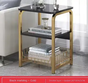 Marble Effect MDF Metal Side Table/ Bedside*