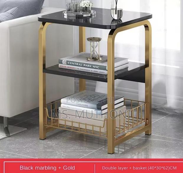 Marble Effect MDF Metal Side Table/ Bedside* - main view