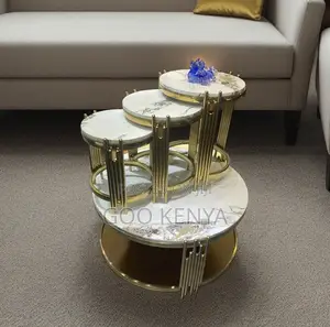 Home Table Set; Small Nesting Round Coffee Table With Metallic Finish
